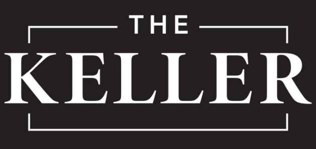 The Keller logo in white text on a black background, framed by thin lines