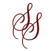 Maroon interlocking monogram initials S and S in elegant script on a white background