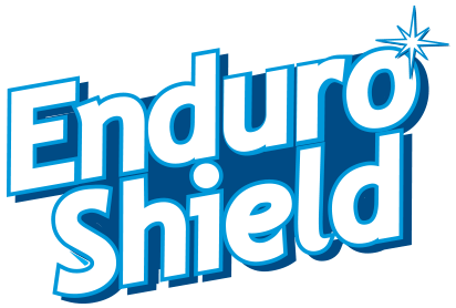 "EnduroShield" logo with blue text, white outline and a starburst icon on a white background.