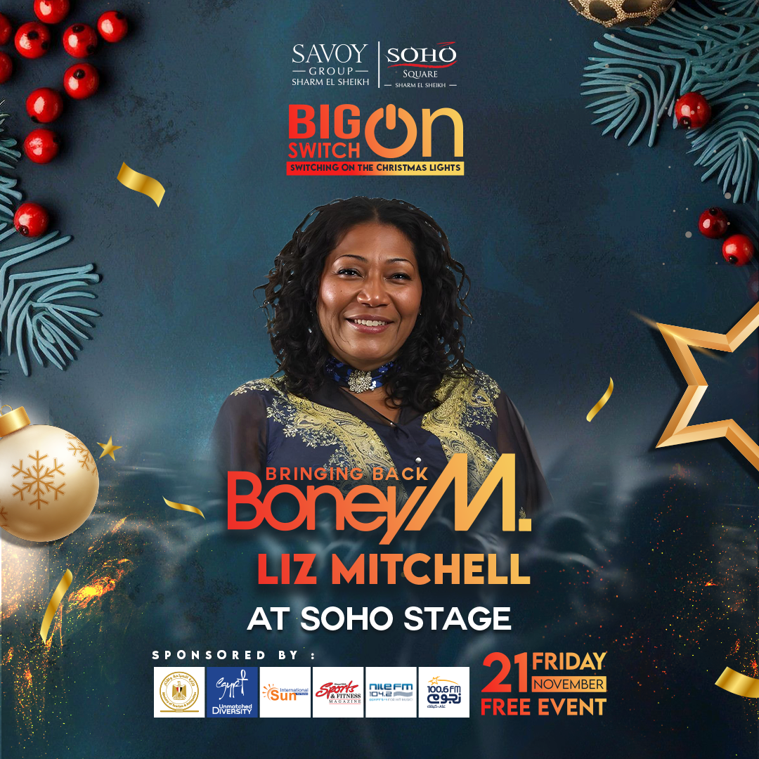 Poster: Boney M. featuring Liz Mitchell at Soho Stage. Event on Friday, 21st, free.