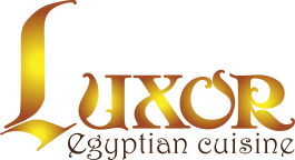 Luxor Egyptian Cuisine logo with golden text on a white background.