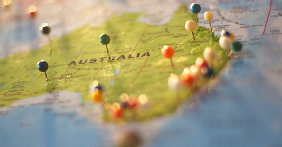 A map of australia with pins pinned to it