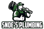 Snoe's Plumbing logo with a green plumber carrying a wrench over the company name