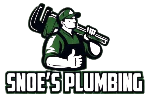 Snoe's Plumbing logo with a green plumber carrying a wrench over the company name
