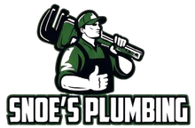 Snoe's Plumbing logo with a green plumber carrying a wrench over the company name