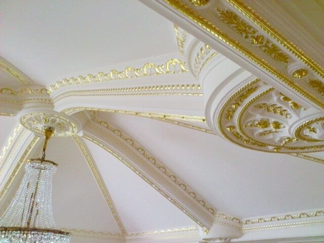White Ceiling With 24 Karat Gold Designs And Chandelier — Artizans International Specialised Paint Finishes in Robina, QLD