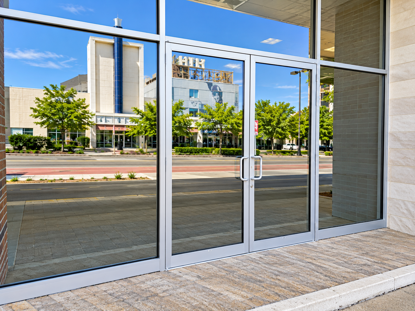 Aluminum-framed glass storefront entrance installed in Baltimore, MD