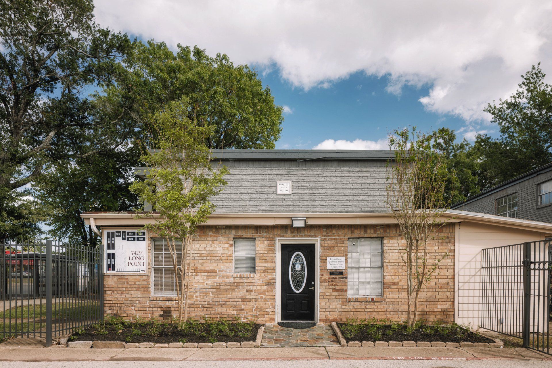 Gia Memorial's gated Houston apartments leasing office at 7429 Long Point Road.