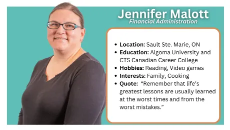“Meet Jennifer Malott, Financial Admin at Spark Rehabilitation. We support adults and children across Northeastern Ontario.