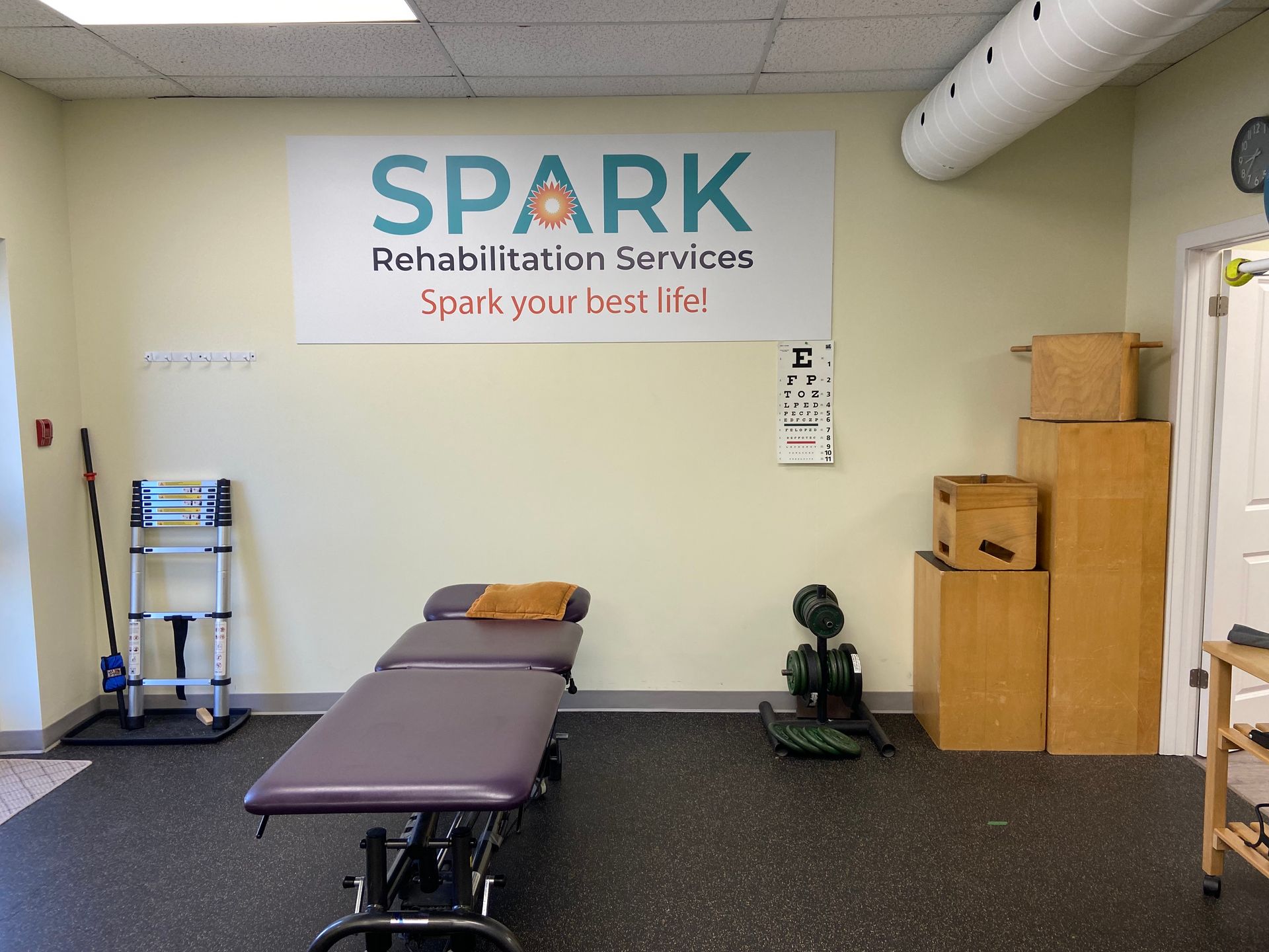 Inside Spark Rehabilitation SSM Clinic: physiotherapy, massage, sensory & kinesiology gyms, plus services across the region.