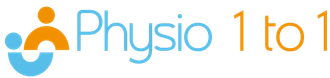 Logo with orange and blue figure symbol, 
