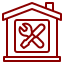A line drawing of a house with a wrench and hammer inside of it.