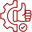 A thumbs up icon with a gear and a check mark.