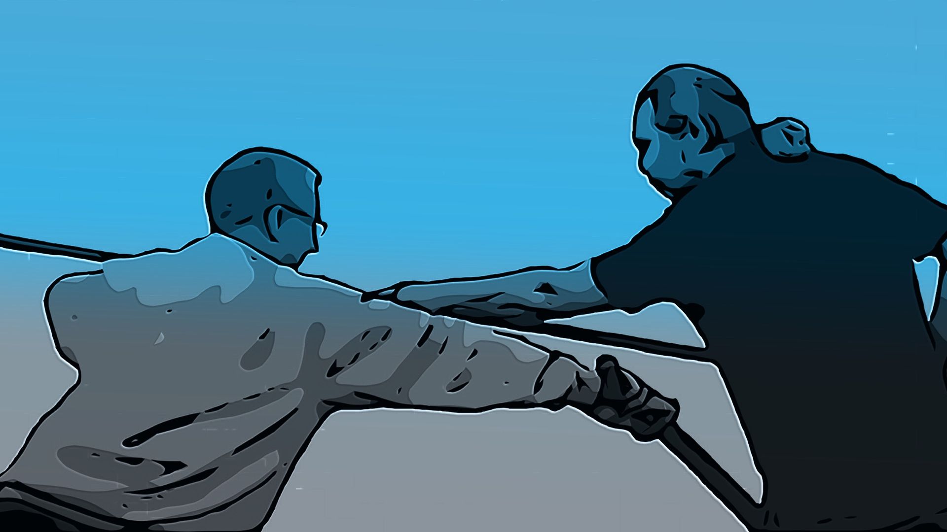 An imageof two men fighting with Tai Chi Chuan Spear and Sabre