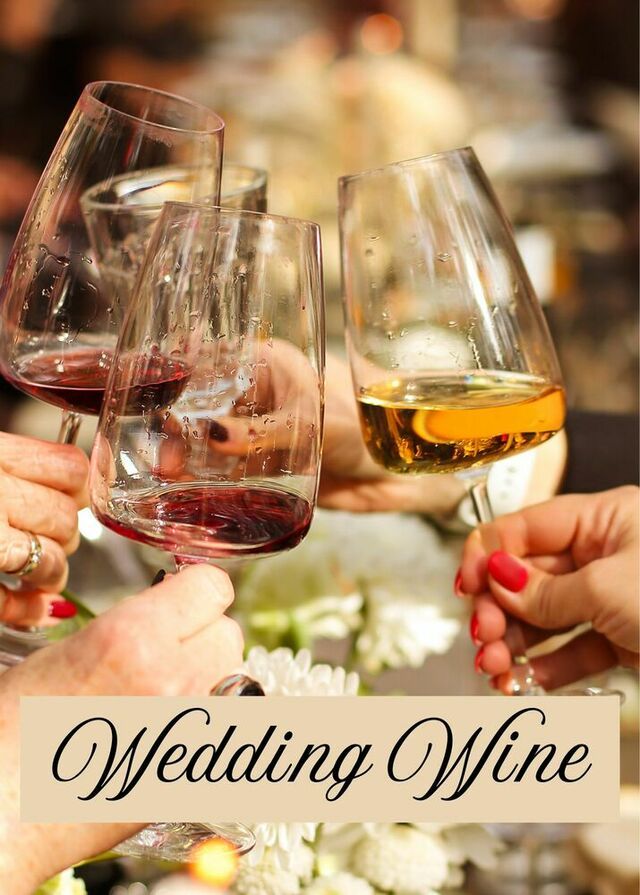 A close-up of hands holding glasses of red and white wine in a toast, with the text