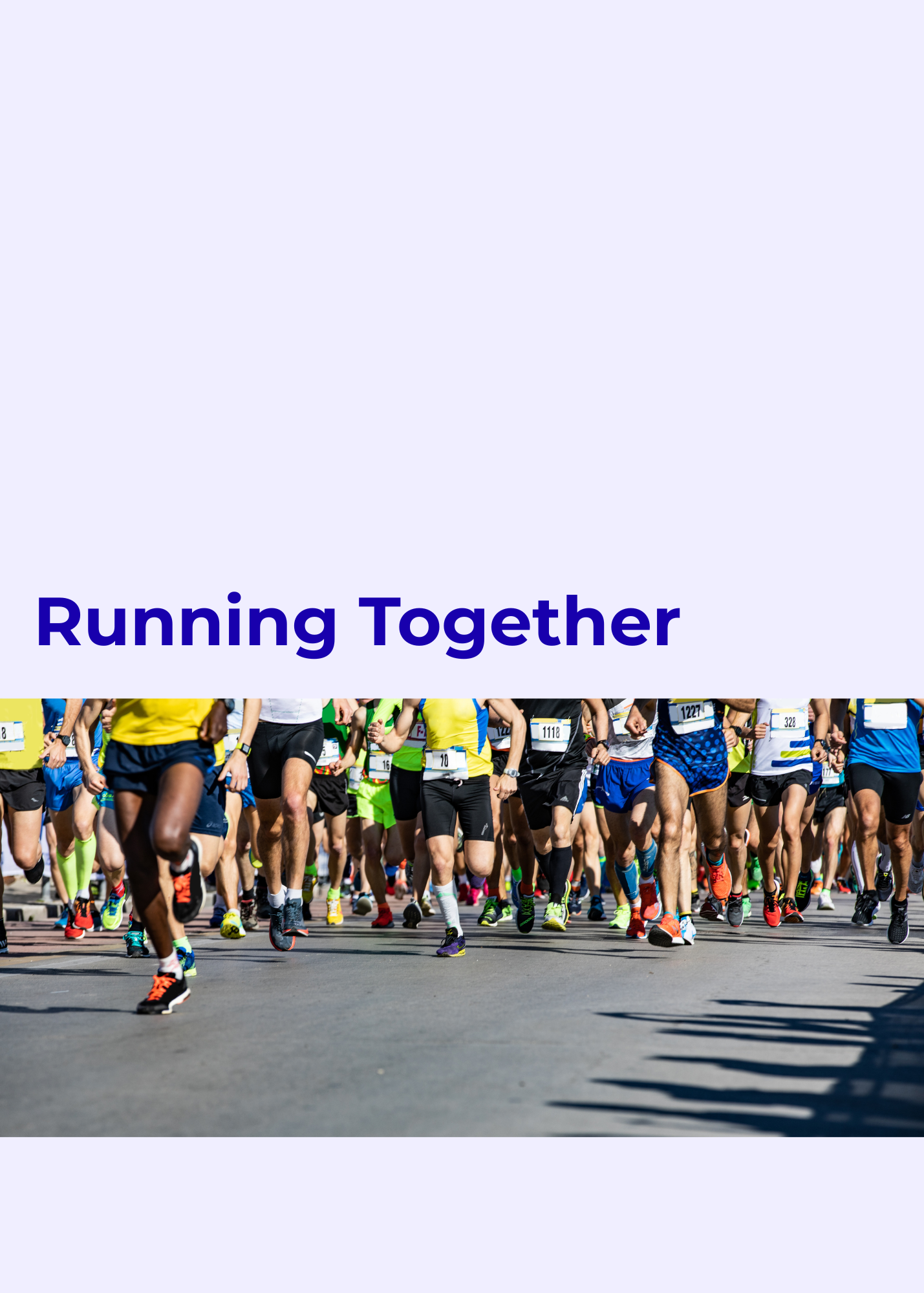 A large group of runners participating in an outdoor race with the text