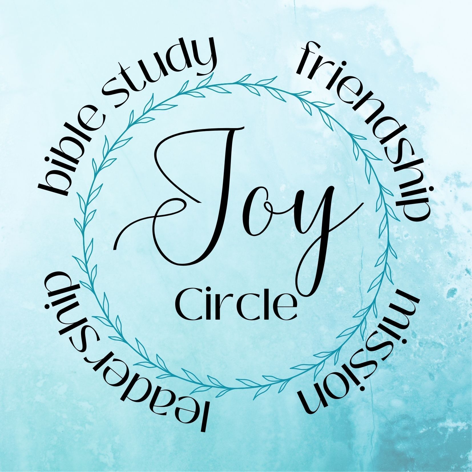 Joy Circle logo: text inside a leafy wreath, with words