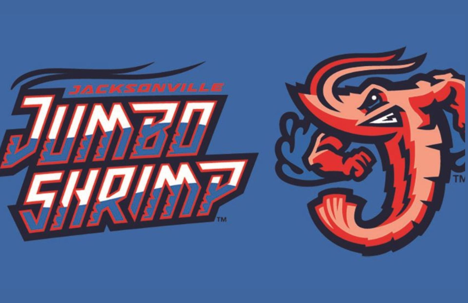 Jacksonville Jumbo Shrimp logo: blue text with a red and orange shrimp mascot.