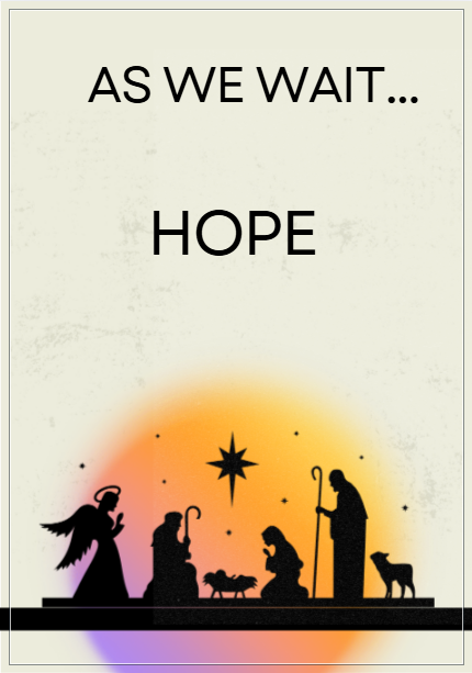 A nativity silhouette against an orange glow, with the text