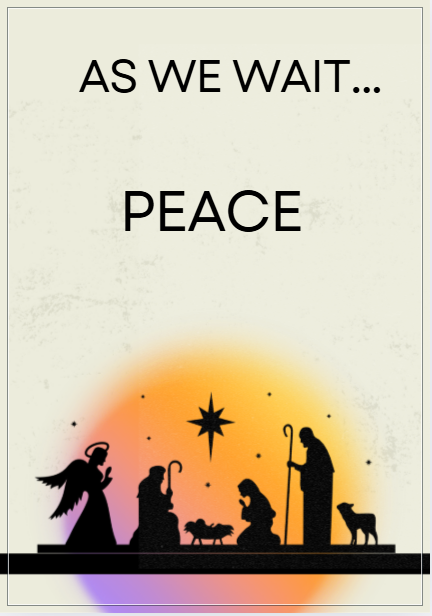 A Nativity silhouette against a sun-like glow, with the text
