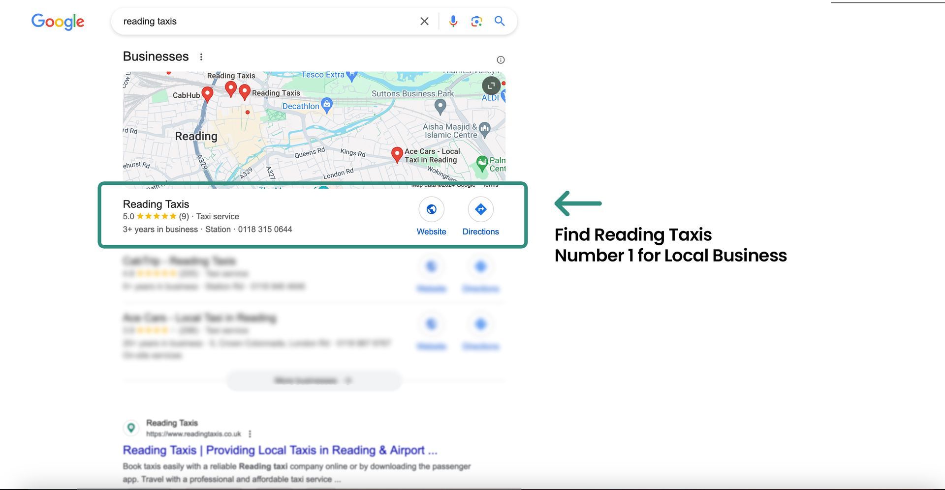 Reading Taxis number 1 for local Google business listing