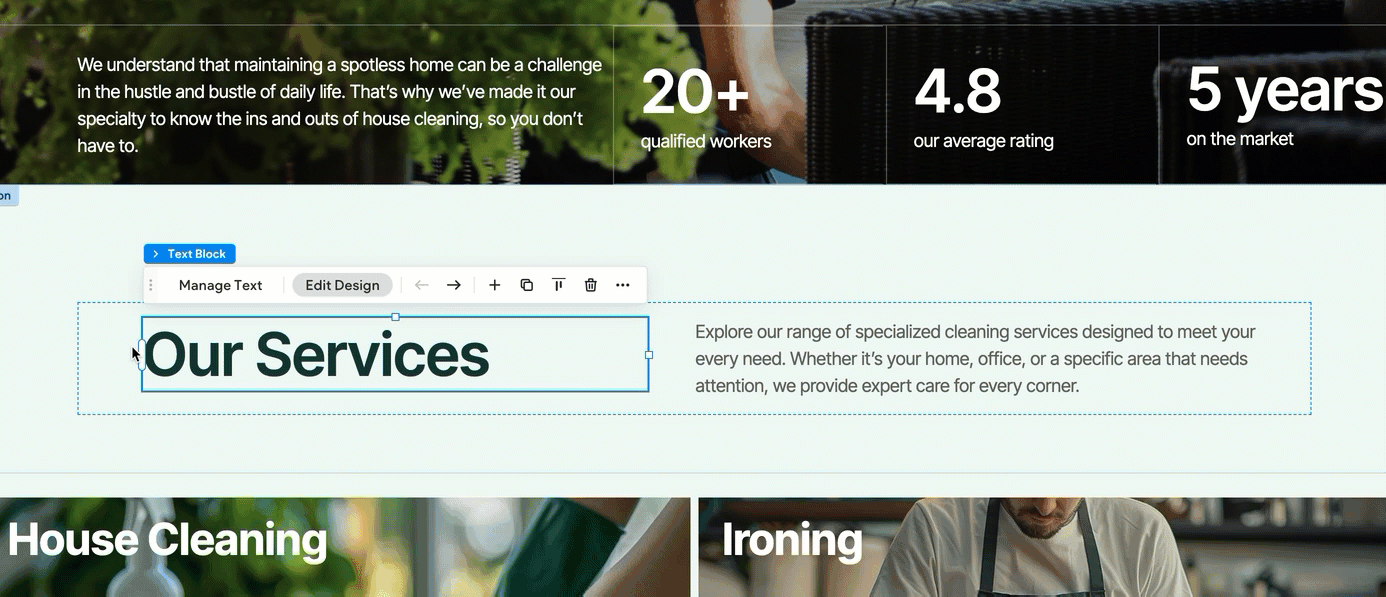Text on a webpage editing tool reads 