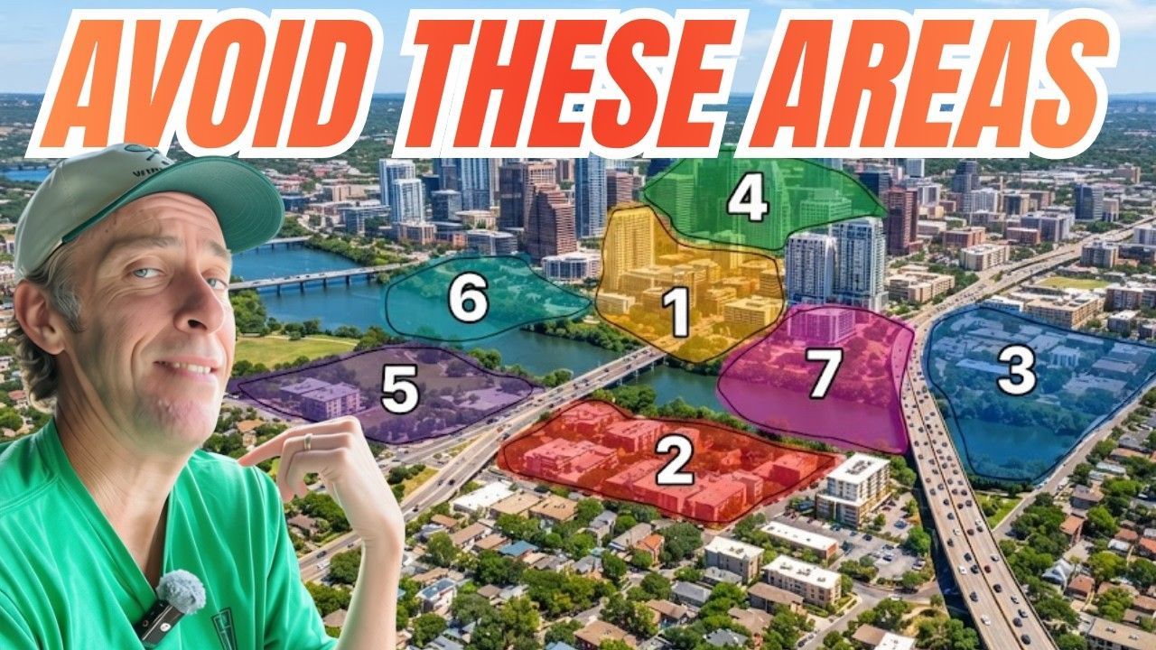 Man pointing over a city map with numbered colored zones and the text “AVOID THESE AREAS”