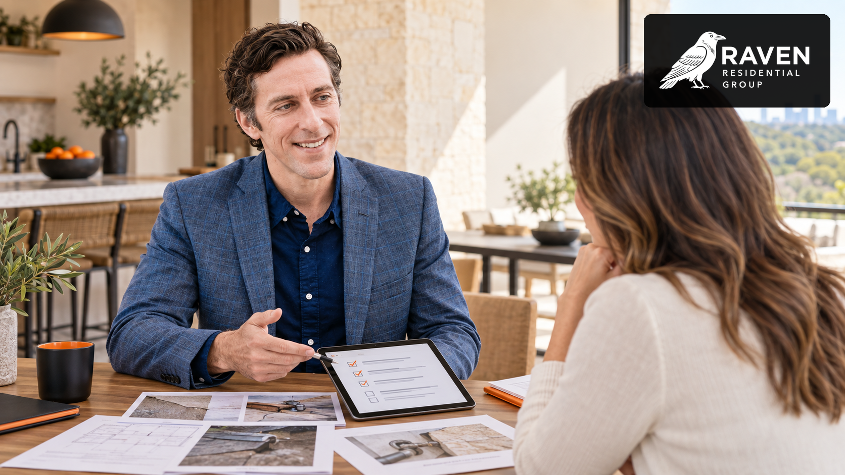 Barrett Raven reviewing an Austin home inspection report and repair options with a buyer