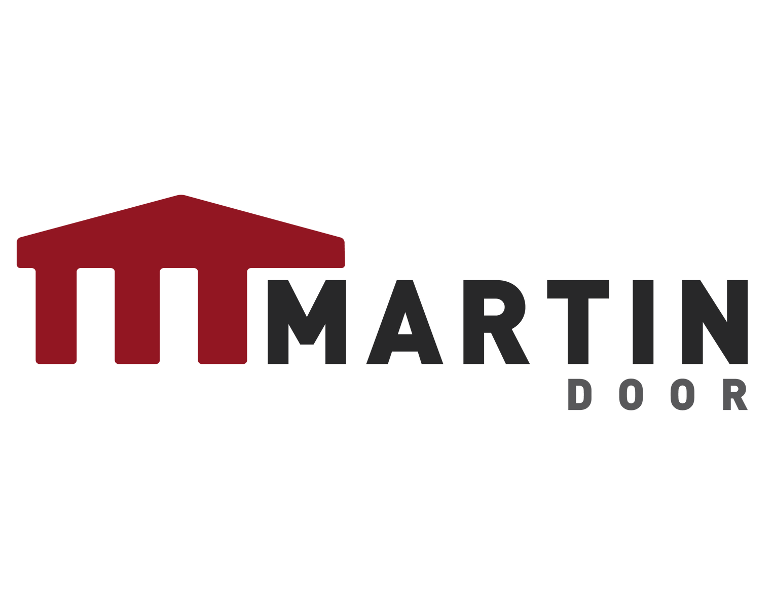 Martin Door logo: red house-shaped graphic next to 