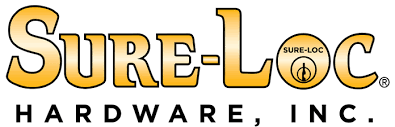 Sure-Loc Hardware, Inc. logo with golden text and a lock graphic. Black text reads 