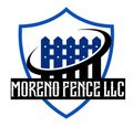 Blue shield logo with a white fence and black swoosh, labeled “Moreno Fence LLC”