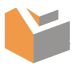 Logo astratto geometrico 3D arancione e grigio con forme piegate