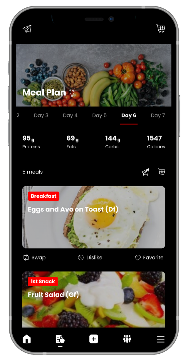 Stronger You App meal plan screen