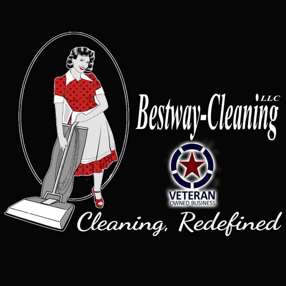 The logo for bestway cleaning llc shows a woman using a vacuum cleaner.