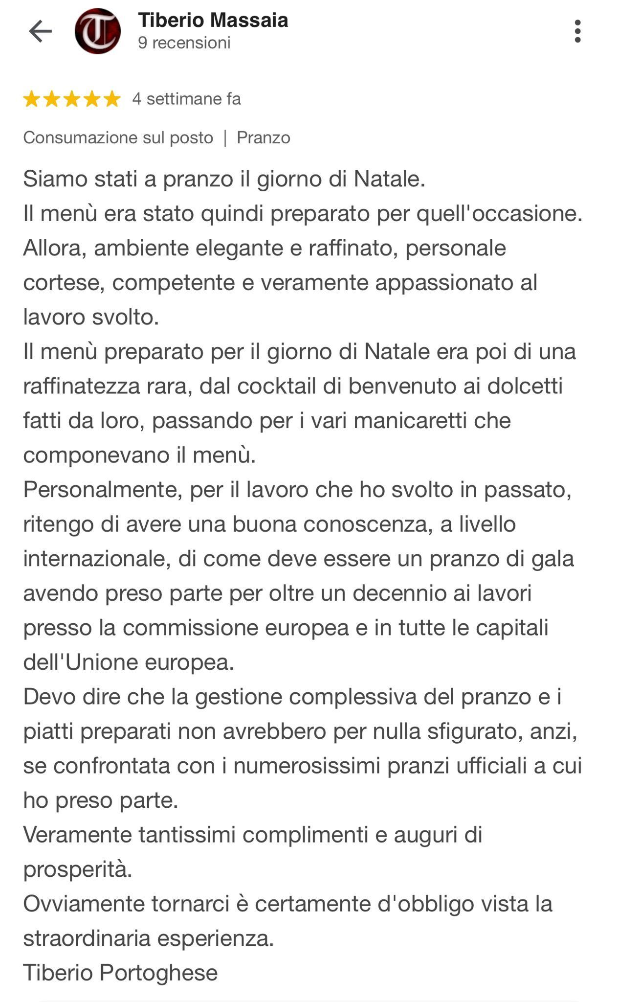 recensione clienti ristorante Altro Grottaferrata