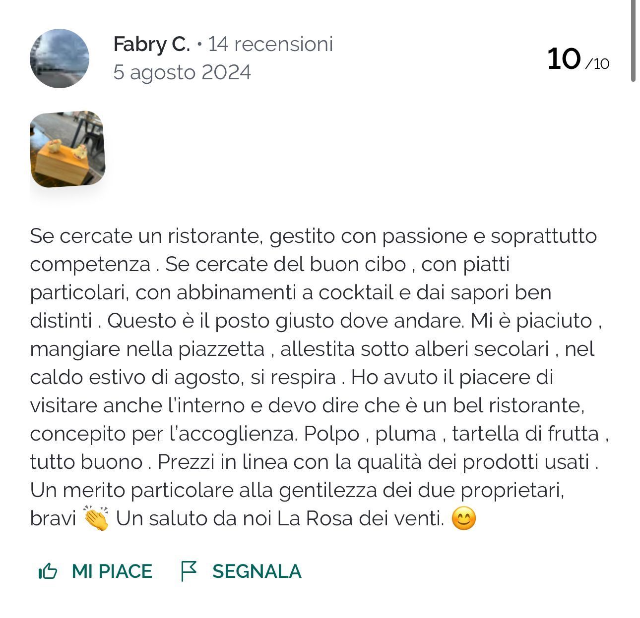recensione clienti ristorante Altro Grottaferrata