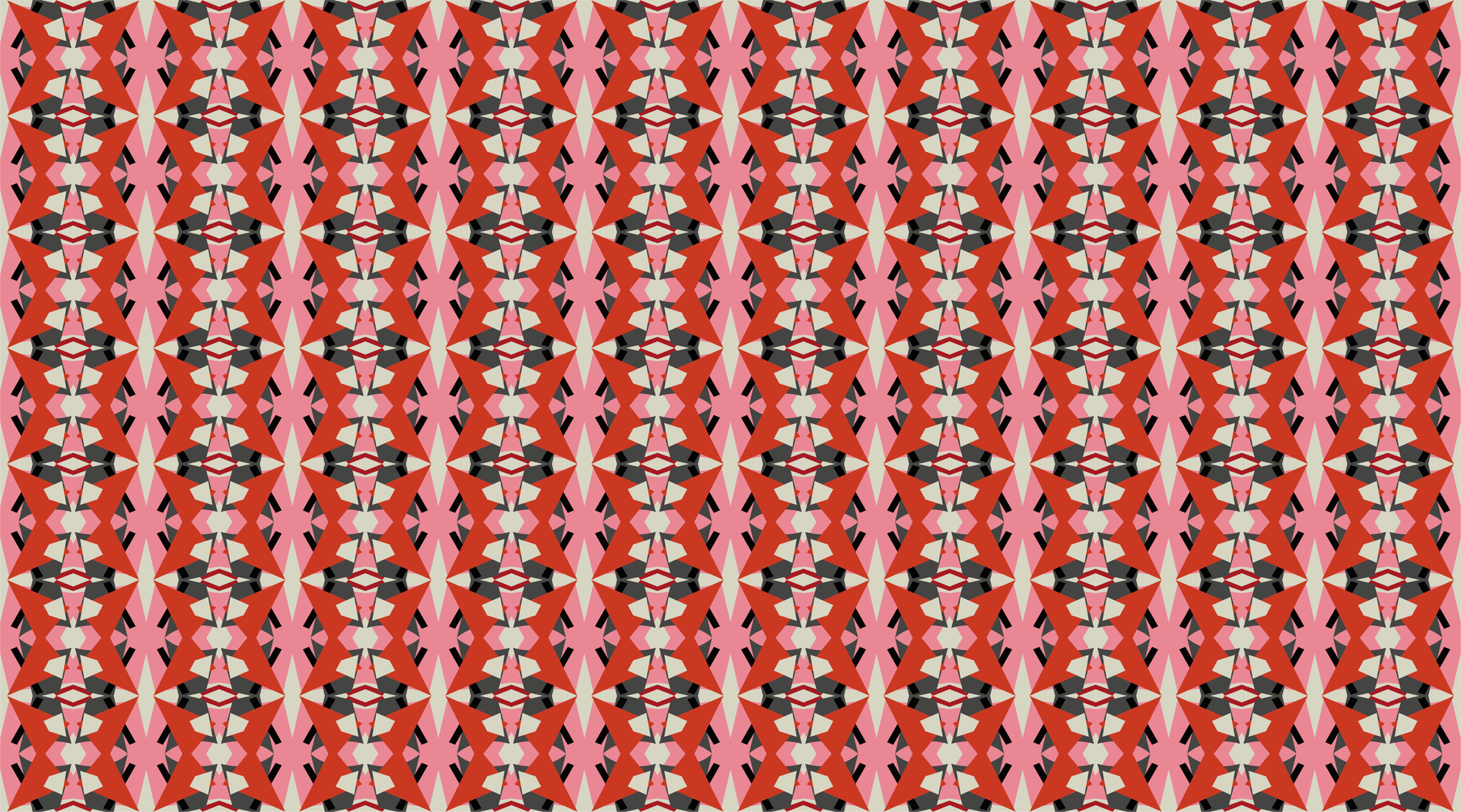 Patrón de columnas verticales repetidas en colores rojizo-naranja, rosa, negro y beige.