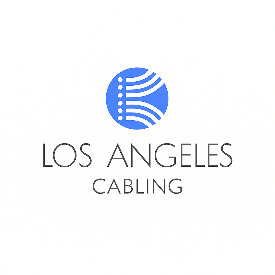 Los Angeles Cabling logo with blue circular cable icon and black text on white background