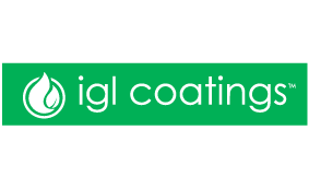 Logo for IGL Coatings: Green rectangle with white text and a stylized flame icon.