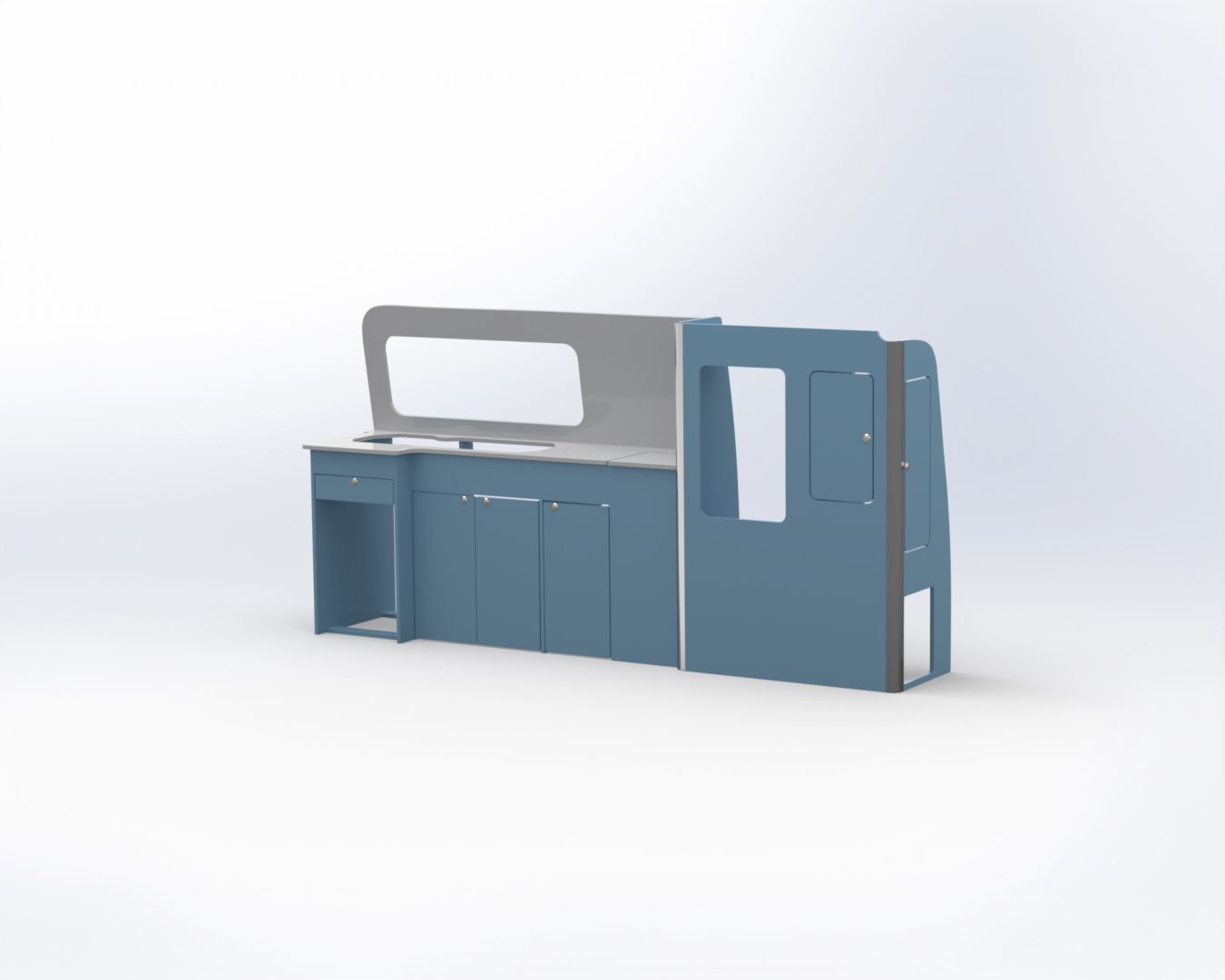 Bespoke VW Transporter campervan flat pack furniture kit available in custom colors manufactured by AMT Group