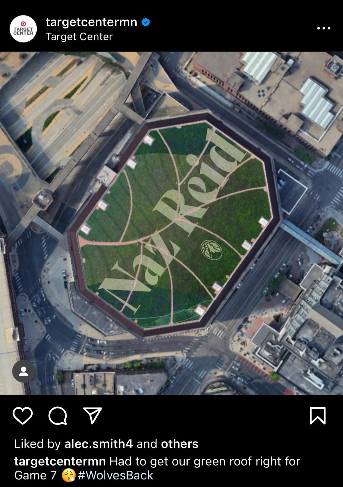 An aerial view of a basketball court with the name naz reid painted on it.