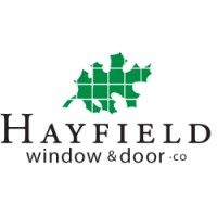 A logo for hayfield window and door co.