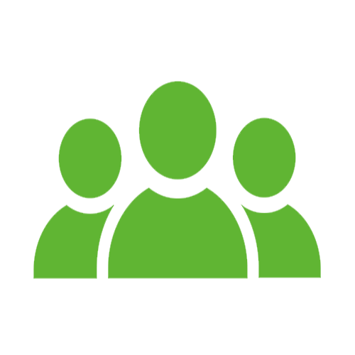 A group of three green people standing next to each other on a white background.