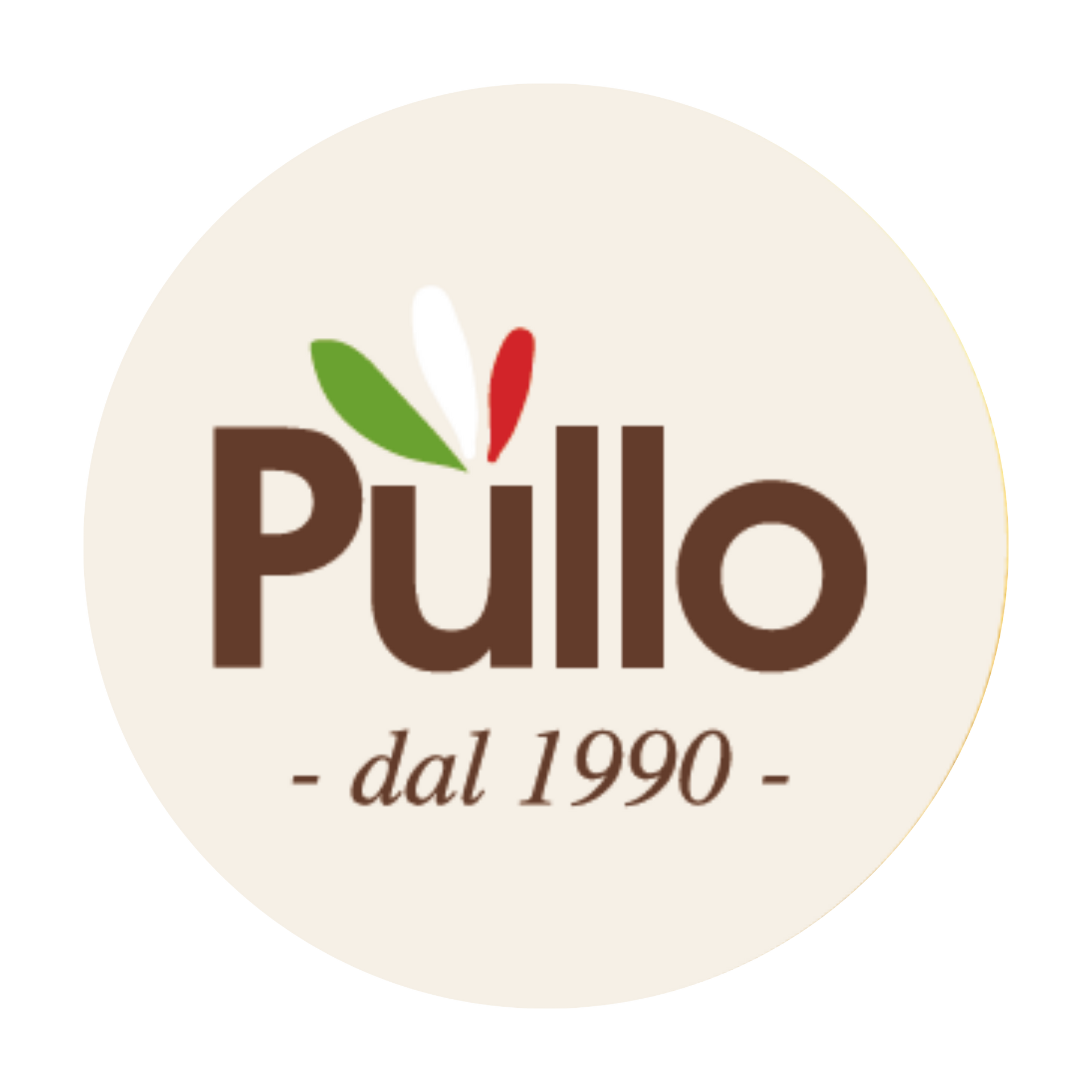 Logo Pullo con dettagli a foglia verdi, bianchi e rossi e la scritta