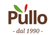 Logo Pullo con foglie verdi e rosse sopra la scritta marrone, “dal 1990” sotto.