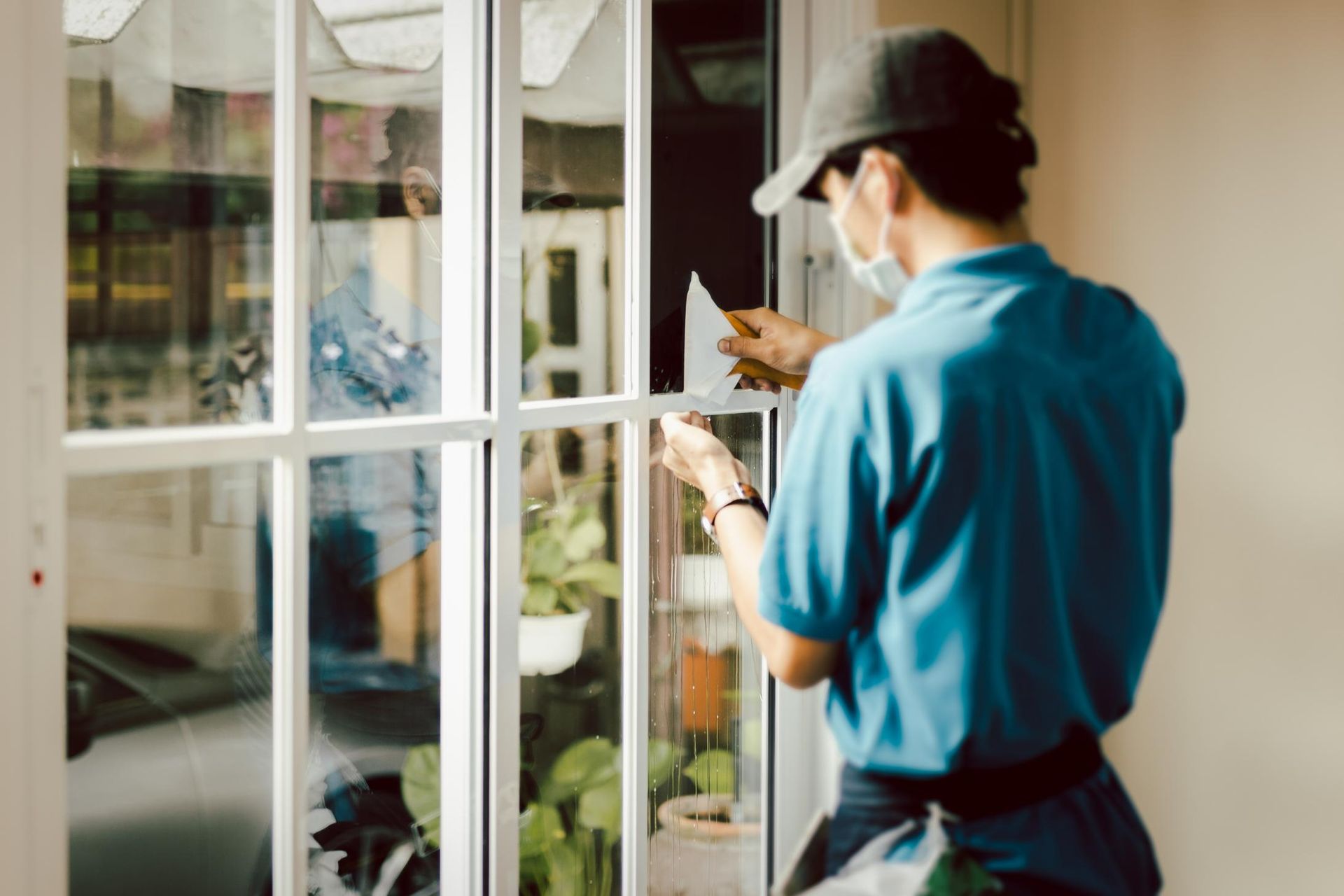 A Man is Working on a Window — Architectural Glass Solutions QLD in Cooroy, QLD
