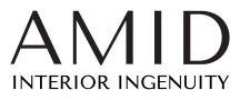 The logo for amid interior ingenuity is black and white.