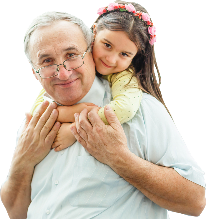 A man is holding a little girl on his shoulders