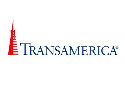 Transamerica logo with red tower icon and blue text on white background