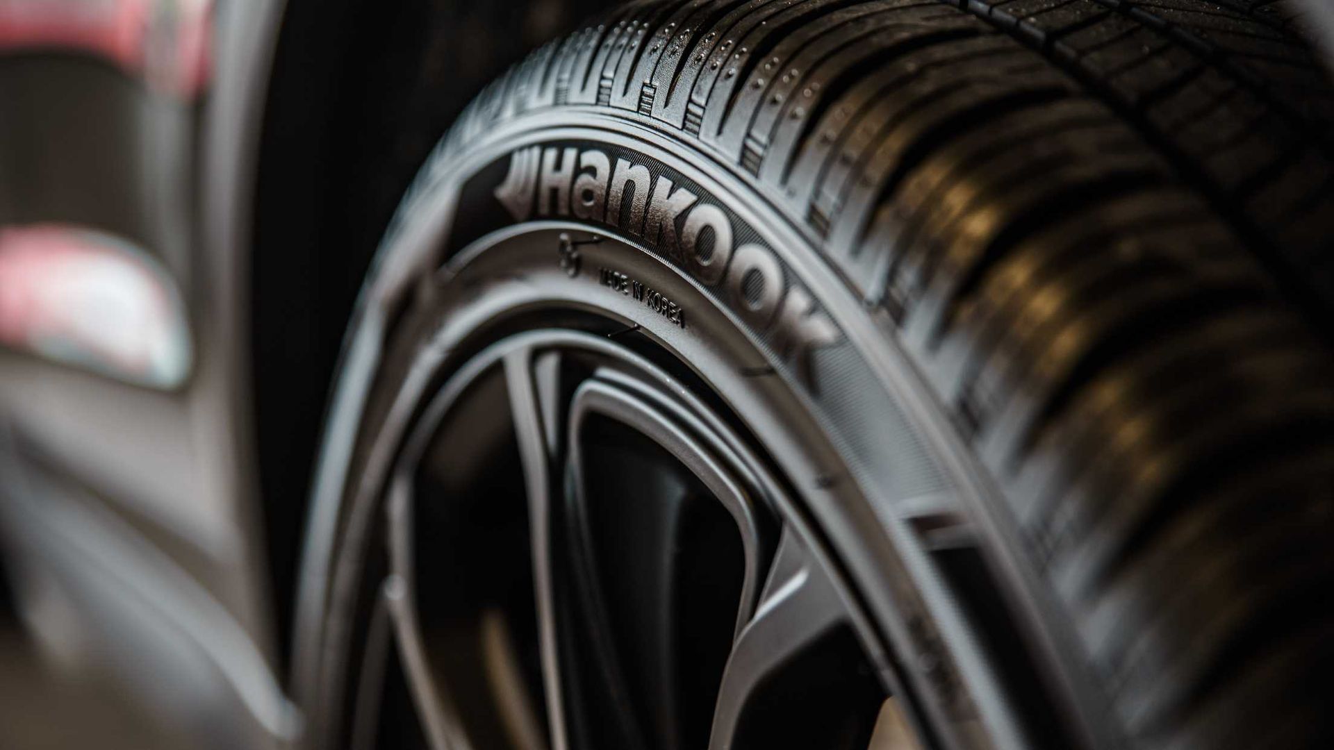 Close-up of a car tire with the
